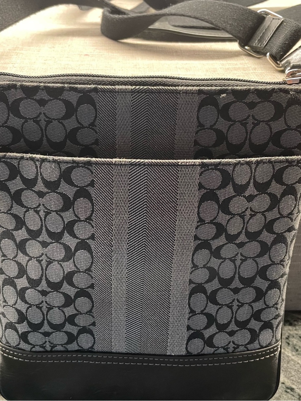 Coach Men's Gray and Black Signature Canvas Messenger Bag